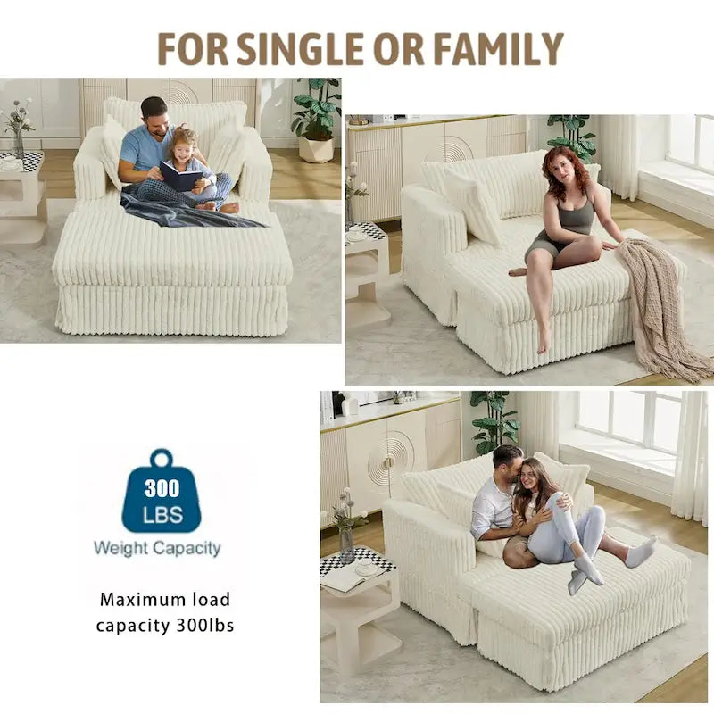 Chaise longue bege de grandes dimensões, estofada, de 47.8, com otomano