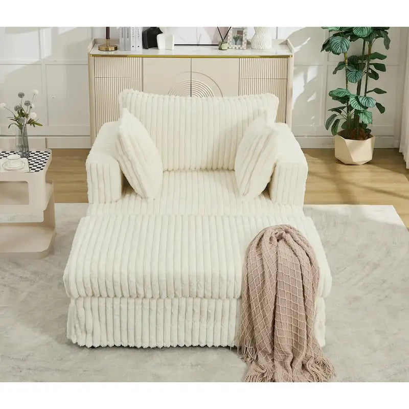 Chaise longue bege de grandes dimensões, estofada, de 47.8, com otomano