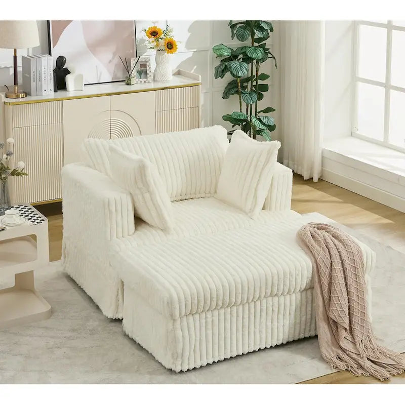 Beige 47.8 Upholstered Oversized Chaise Longue with Ottoman
