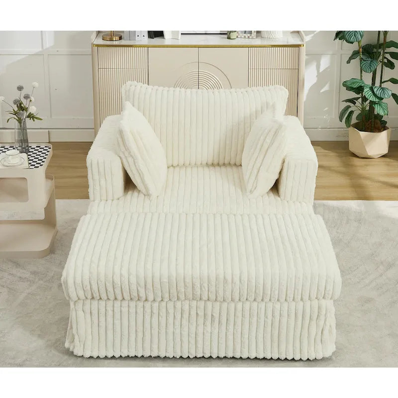 Chaise longue bege de grandes dimensões, estofada, de 47.8, com otomano