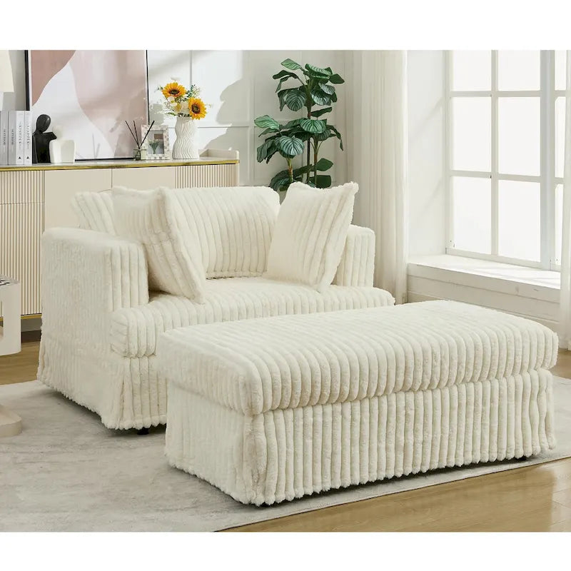 Chaise longue bege de grandes dimensões, estofada, de 47.8, com otomano