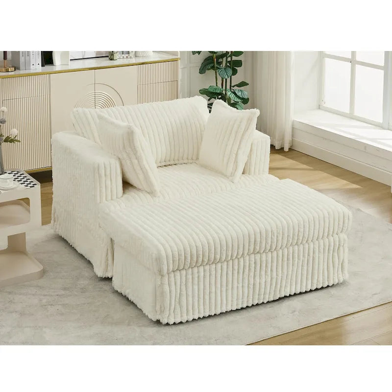 Chaise longue bege de grandes dimensões, estofada, de 47.8, com otomano