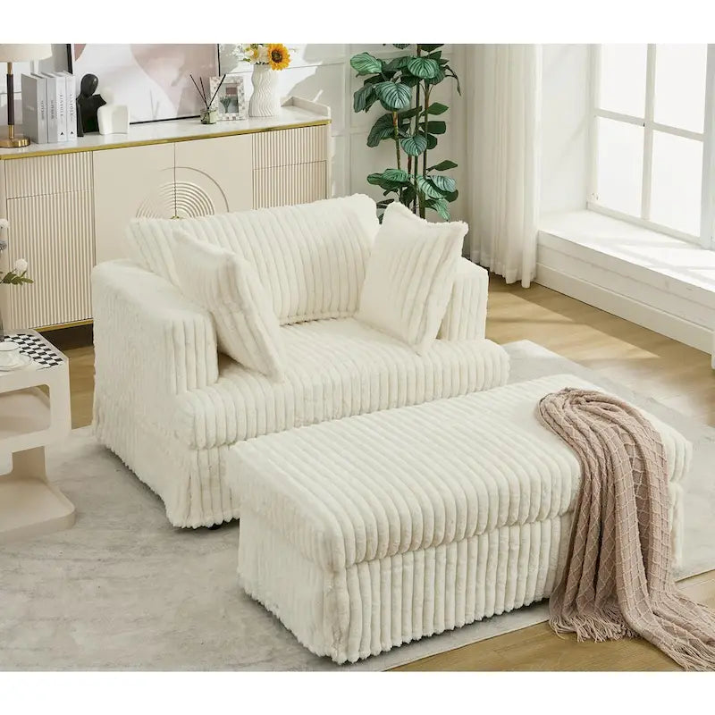 Chaise longue bege de grandes dimensões, estofada, de 47.8, com otomano