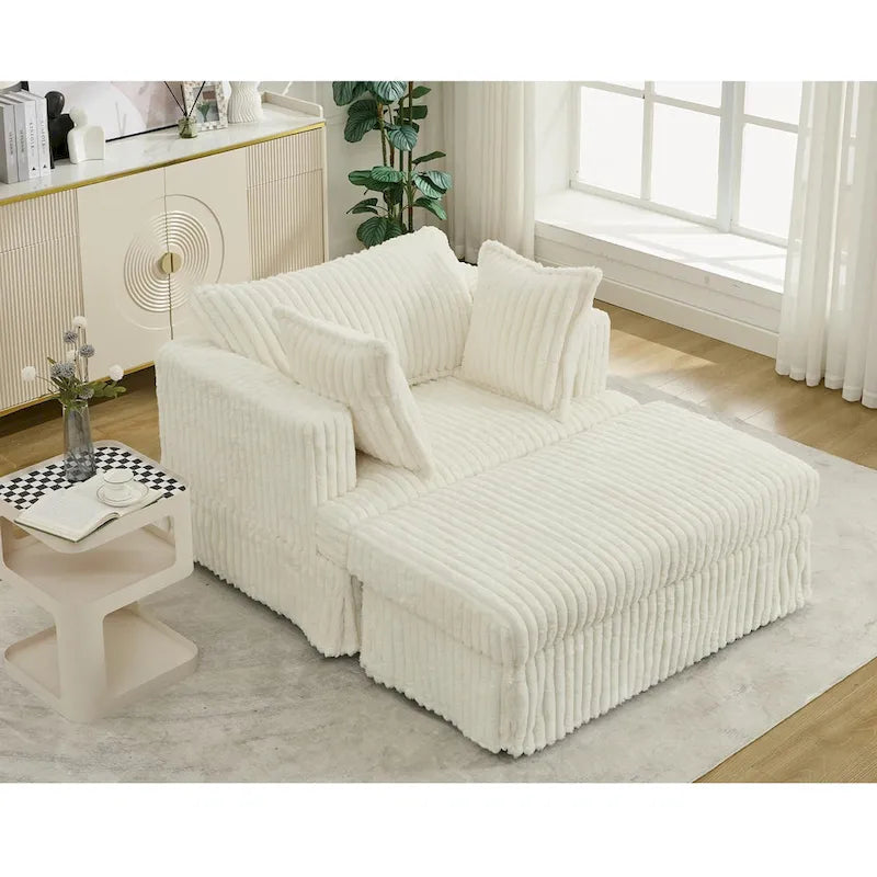Chaise longue bege de grandes dimensões, estofada, de 47.8, com otomano