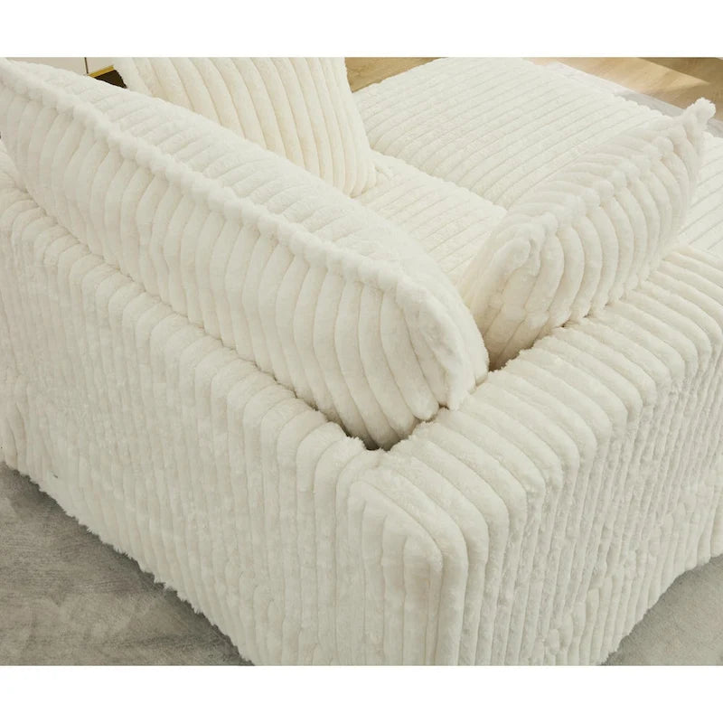 Chaise longue bege de grandes dimensões, estofada, de 47.8, com otomano