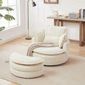Beige 52 inch gestoffeerde draaibare kuipstoel met Moon-opbergpoef en kussens