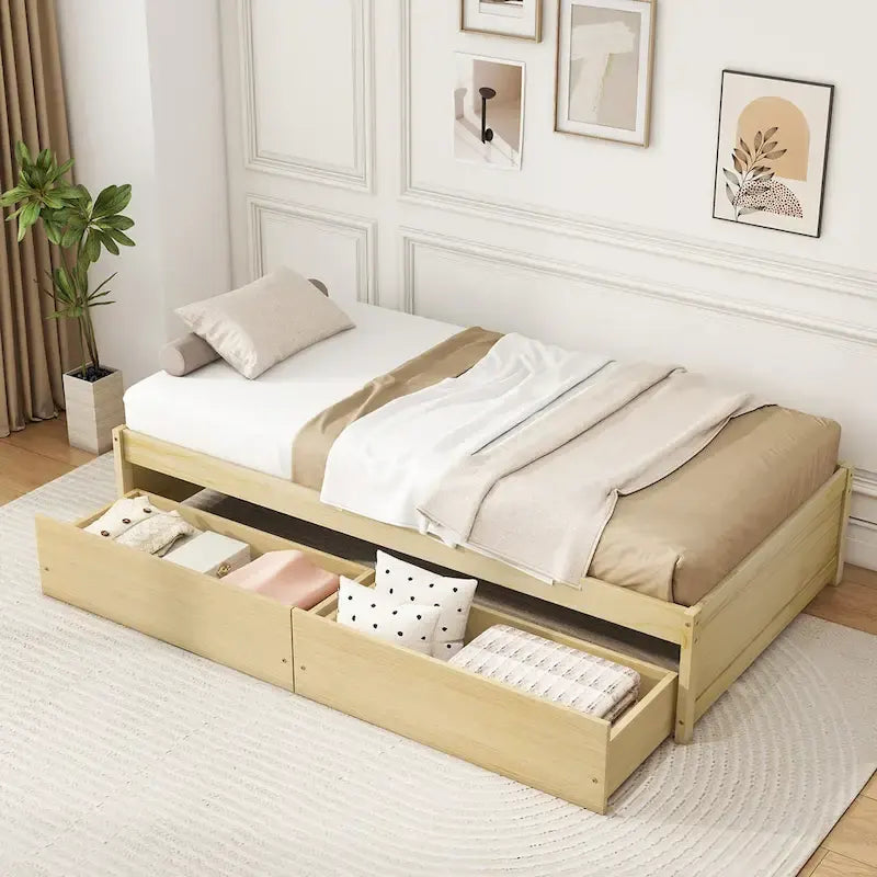 Gymax Twin Size Captain Bed w/ 2 Drawers Slats Support Twin Daybed