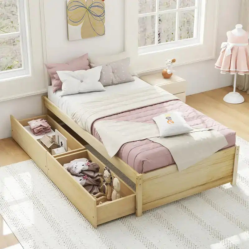 Captain-Bett in Twin-Größe mit 2 Schubladen, Lattenrost und Stützfunktion, Twin-Tagesbett