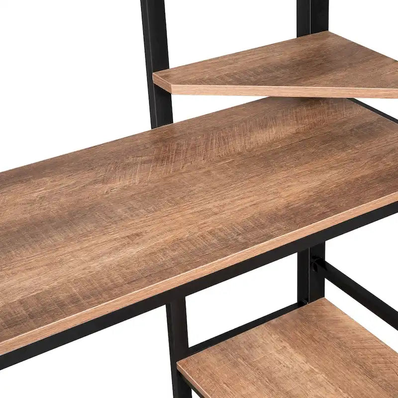 Schwarzes Metall-Hochbett in Full-Size mit langem Schreibtisch und Regalen für Kinder, Jungen und Mädchen