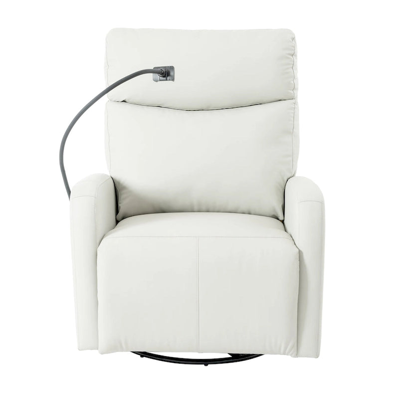 Grauer elektrischer Relaxsessel mit Drehfunktion, USB-Anschlüssen und verstellbarer Fußstütze