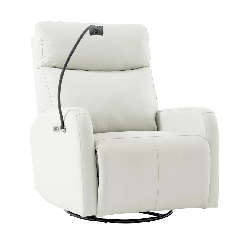 Grauer elektrischer Relaxsessel mit Drehfunktion, USB-Anschlüssen und verstellbarer Fußstütze