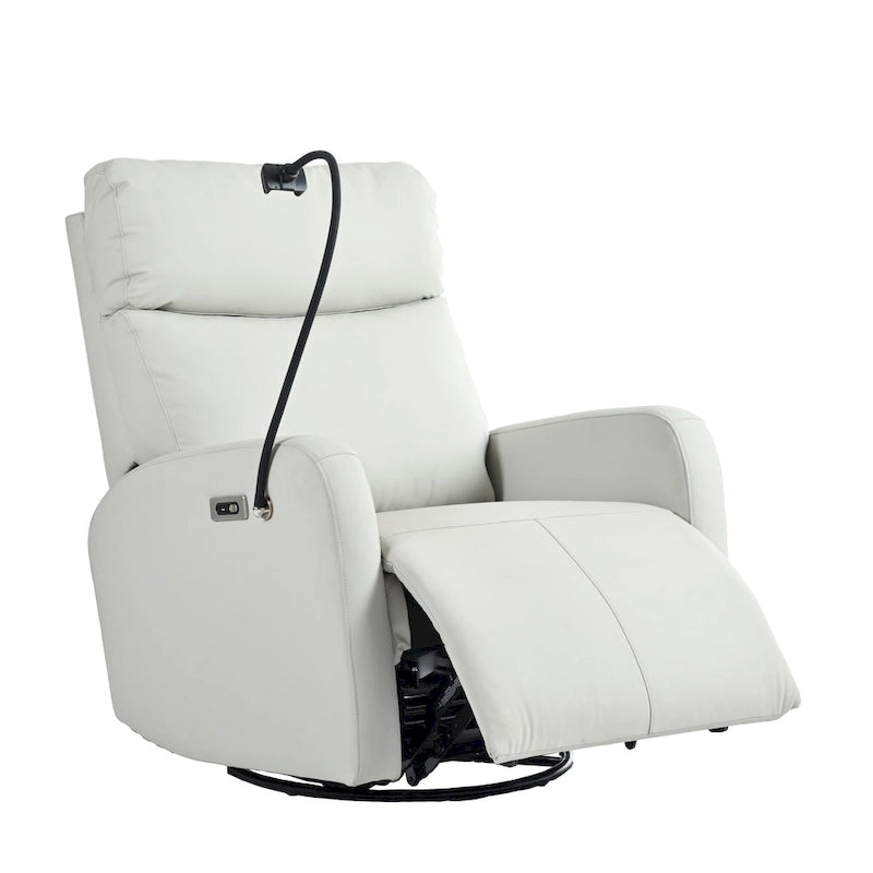Grauer elektrischer Relaxsessel mit Drehfunktion, USB-Anschlüssen und verstellbarer Fußstütze