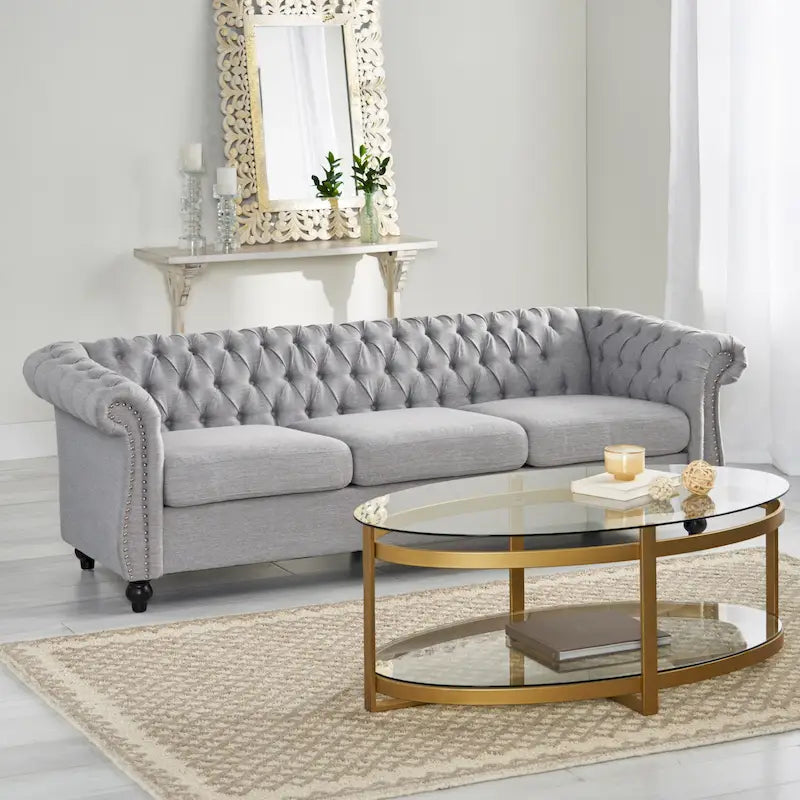Chesterfield-Sofa für 3 Personen mit Knopfheftung und Ziernägeln