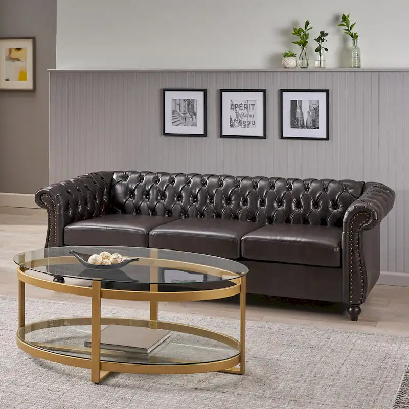 Chesterfield-Sofa für 3 Personen mit Knopfheftung und Ziernägeln