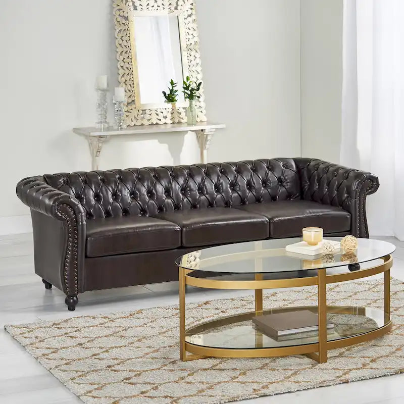 Chesterfield-Sofa für 3 Personen mit Knopfheftung und Ziernägeln