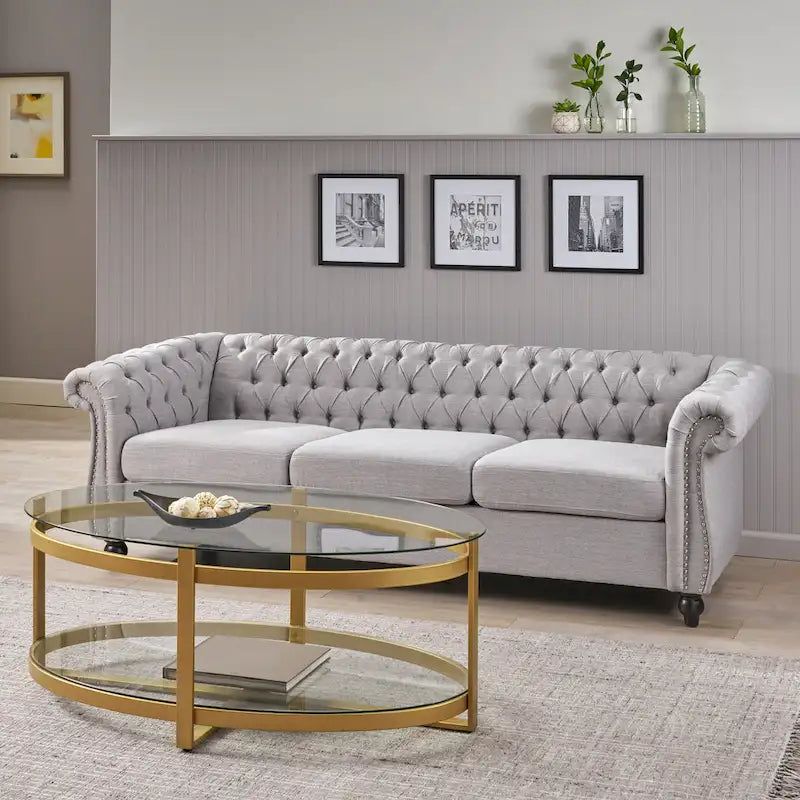 Chesterfield-Sofa für 3 Personen mit Knopfheftung und Ziernägeln