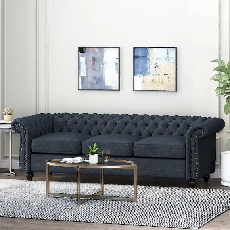 Chesterfield-Sofa für 3 Personen mit Knopfheftung und Ziernägeln