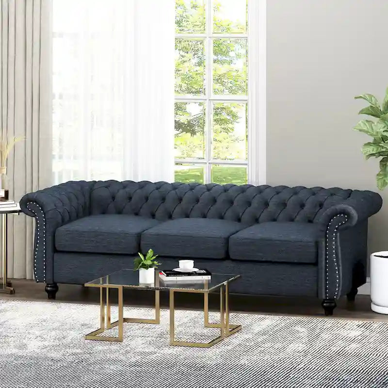 Chesterfield-Sofa für 3 Personen mit Knopfheftung und Ziernägeln