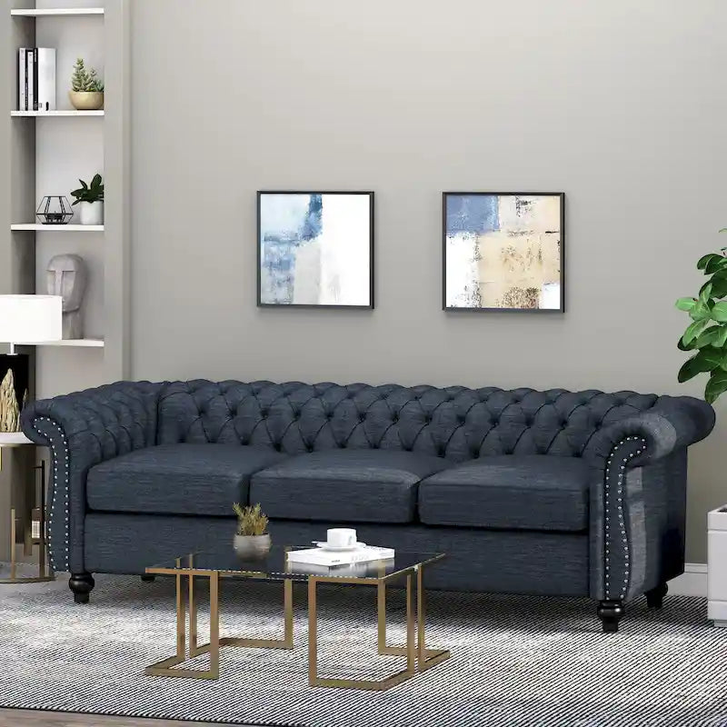 Chesterfield-Sofa für 3 Personen mit Knopfheftung und Ziernägeln