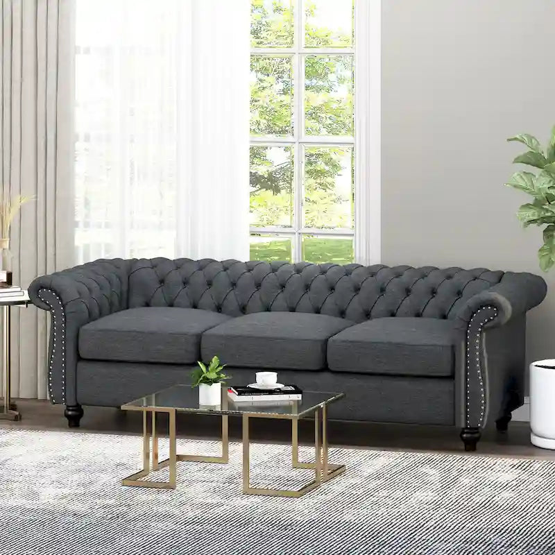 Chesterfield-Sofa für 3 Personen mit Knopfheftung und Ziernägeln