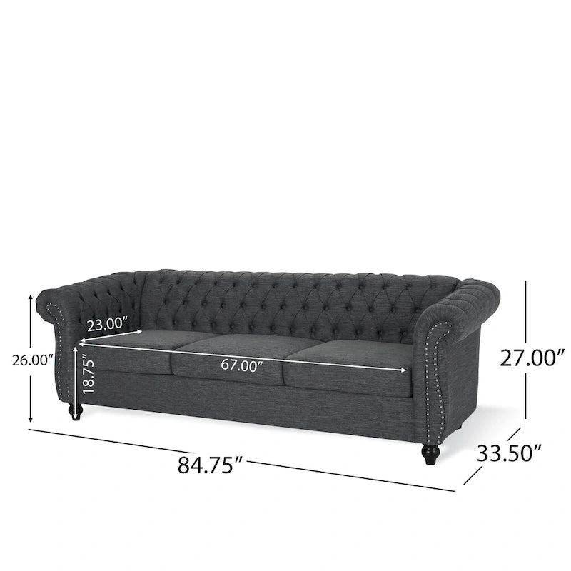 Chesterfield-Sofa für 3 Personen mit Knopfheftung und Ziernägeln
