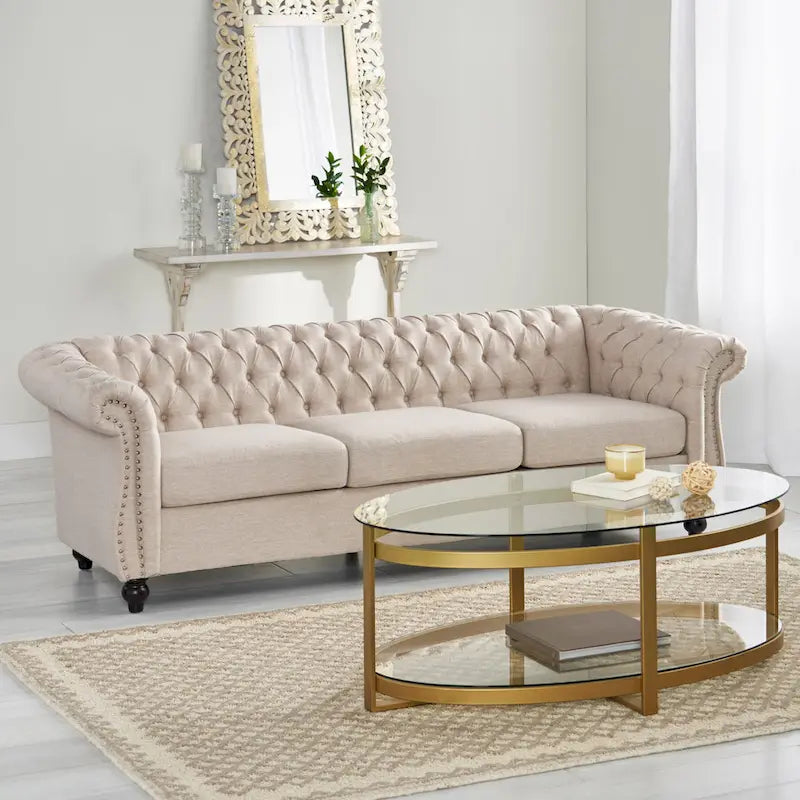 Chesterfield-Sofa für 3 Personen mit Knopfheftung und Ziernägeln