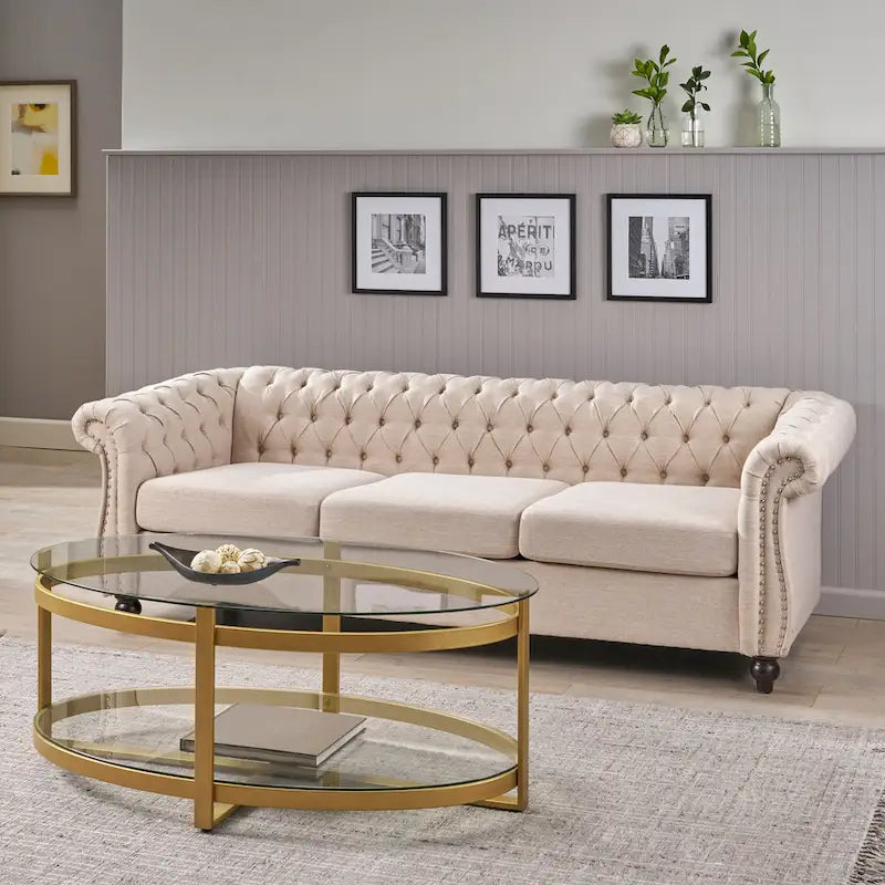 Chesterfield-Sofa für 3 Personen mit Knopfheftung und Ziernägeln