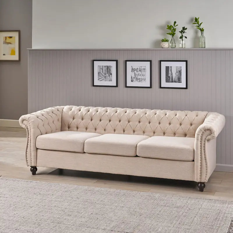 Chesterfield-Sofa für 3 Personen mit Knopfheftung und Ziernägeln
