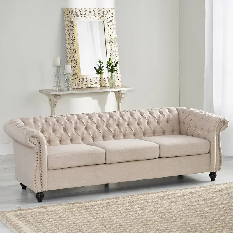 Chesterfield-Sofa für 3 Personen mit Knopfheftung und Ziernägeln
