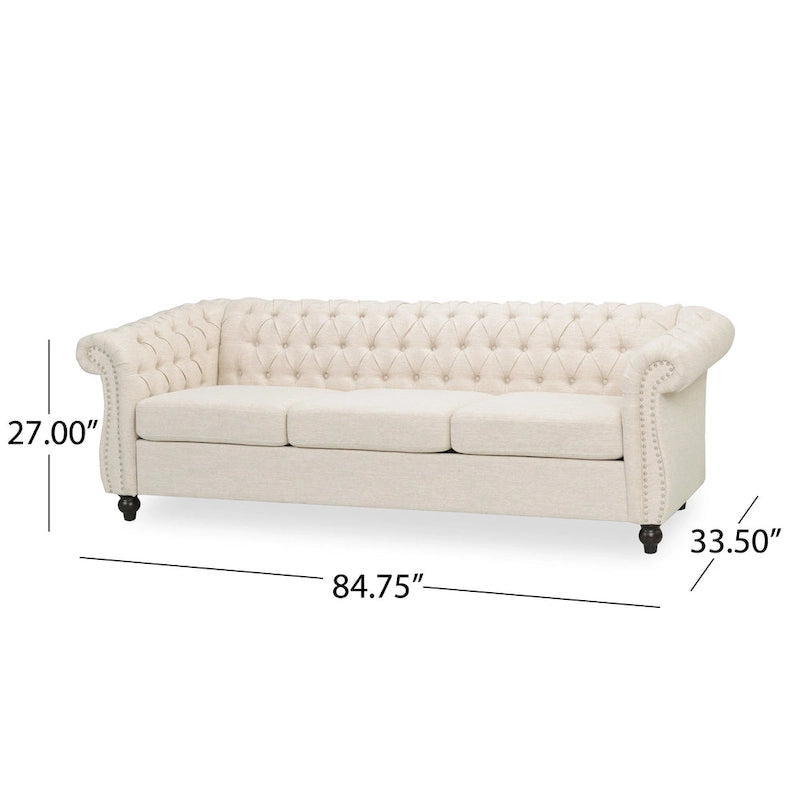 Chesterfield-Sofa für 3 Personen mit Knopfheftung und Ziernägeln