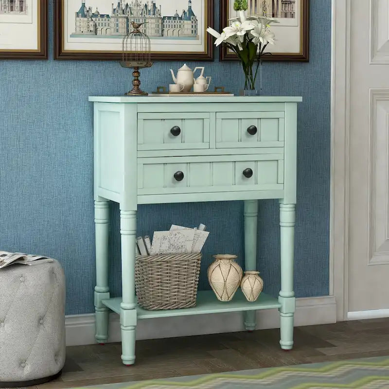 Wooden Console Table, Sofa Table with Storage Drawers and Shelf