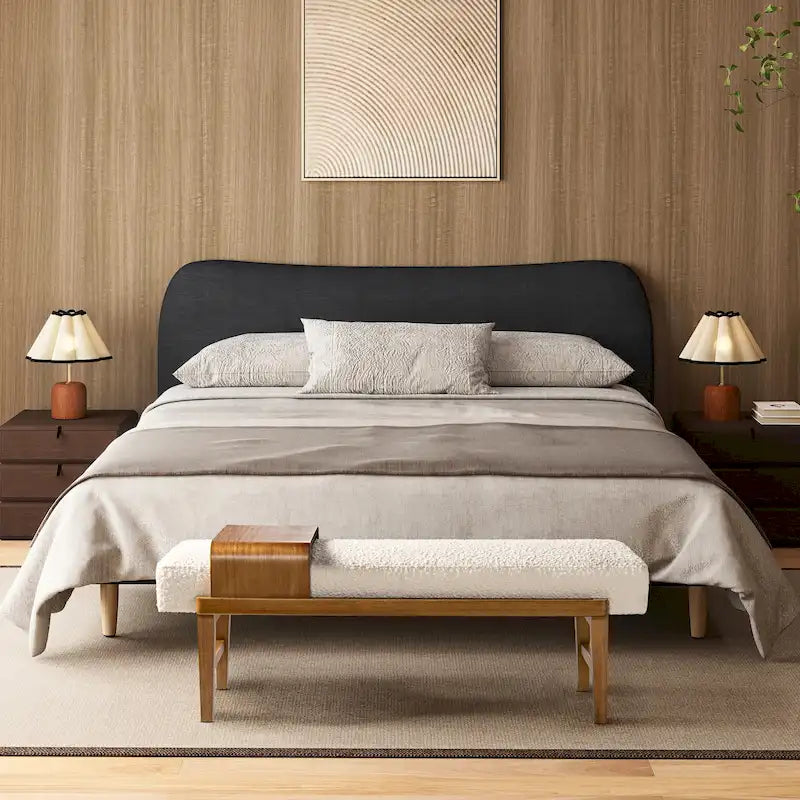 52 Boucle Faux Sherpa Modern Telephone Bench with Sliding Shelf