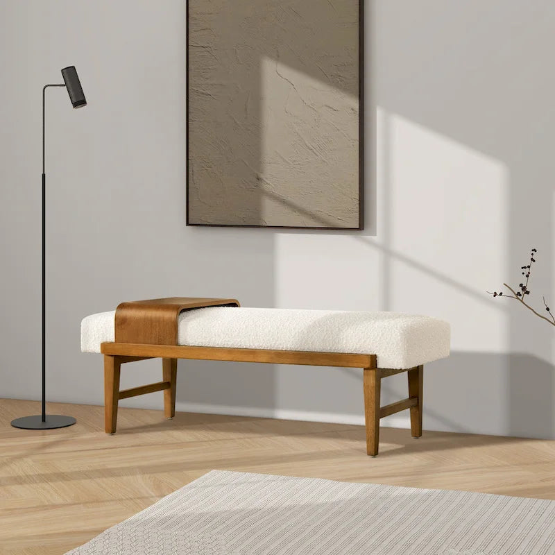 52 Boucle Faux Sherpa Modern Telephone Bench with Sliding Shelf