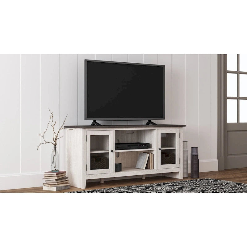 Casual Large TV Stand w/Fireplace Option, White/Brown
