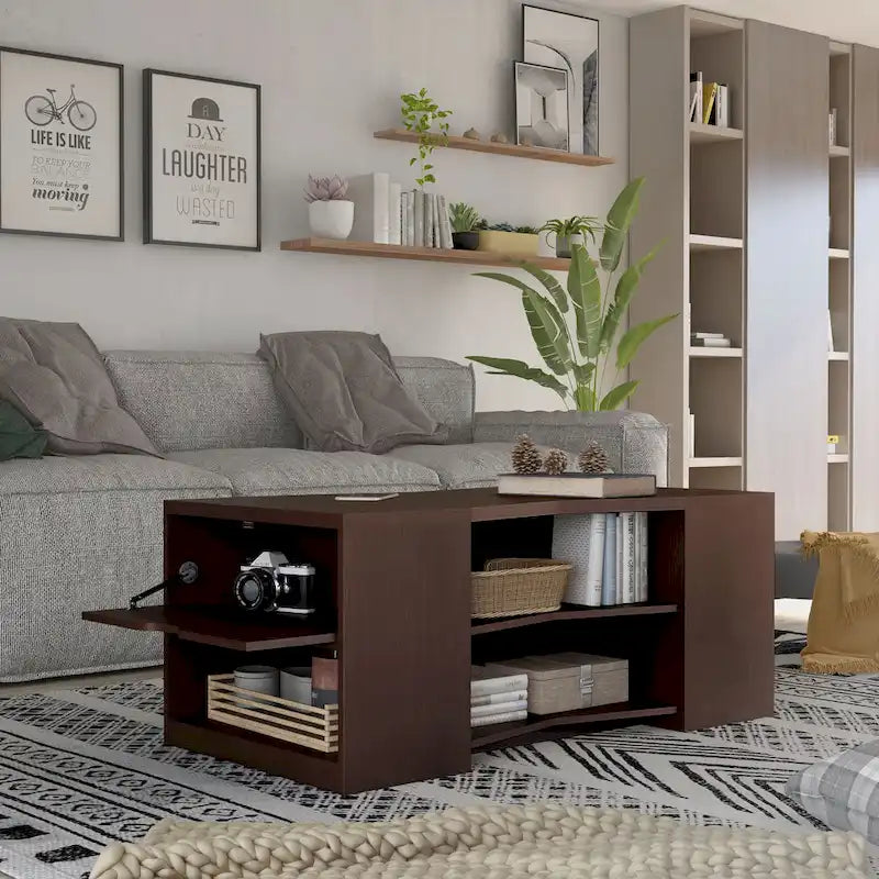 Furniture of America Orem Contemporary Brown 47-inch 6-shelf Coffee Table