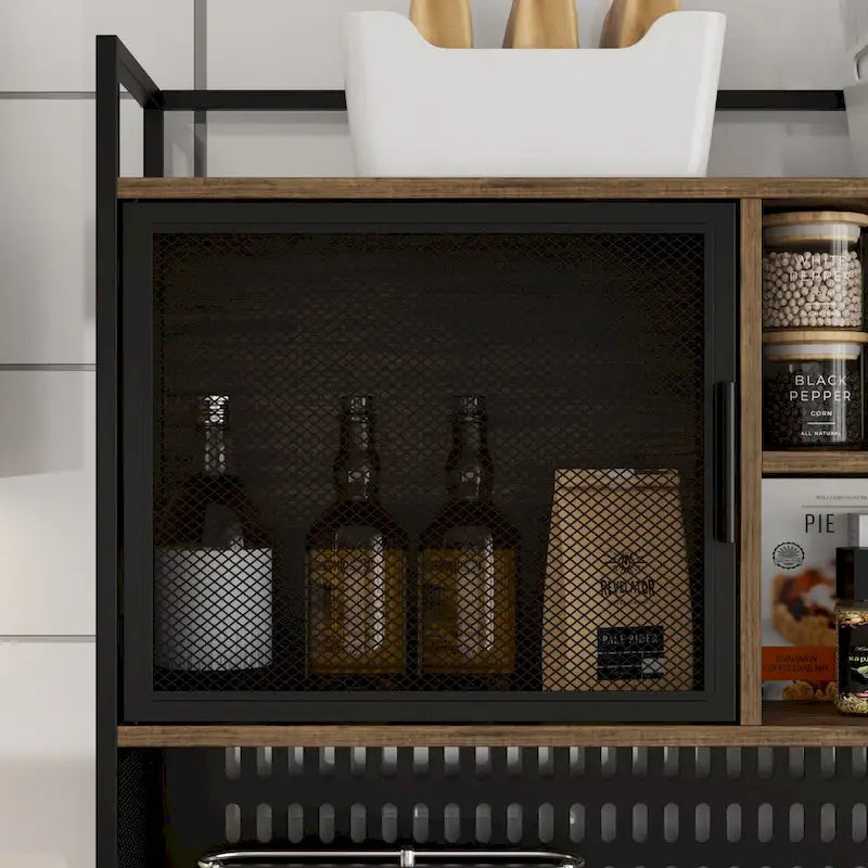 Großer Küchen-Hochschrank, Vorratsschrank mit Metalltüren, 6 Schubladen und Regalen - 70.9W