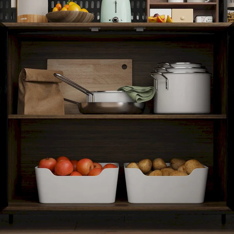 Großer Küchen-Hochschrank, Vorratsschrank mit Metalltüren, 6 Schubladen und Regalen - 70.9W