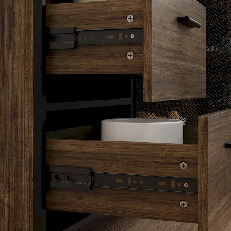 Großer Küchen-Hochschrank, Vorratsschrank mit Metalltüren, 6 Schubladen und Regalen - 70.9W