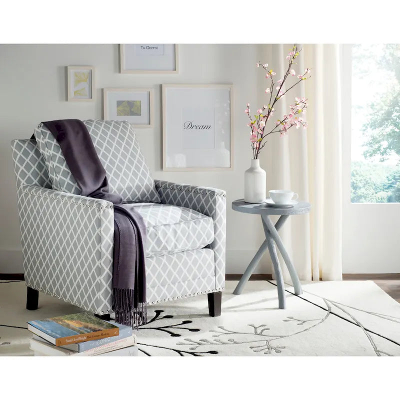 Klubové křeslo z polyesterové tkaniny v broskvově růžové/bílé barvě - 29W x 32D x 38H