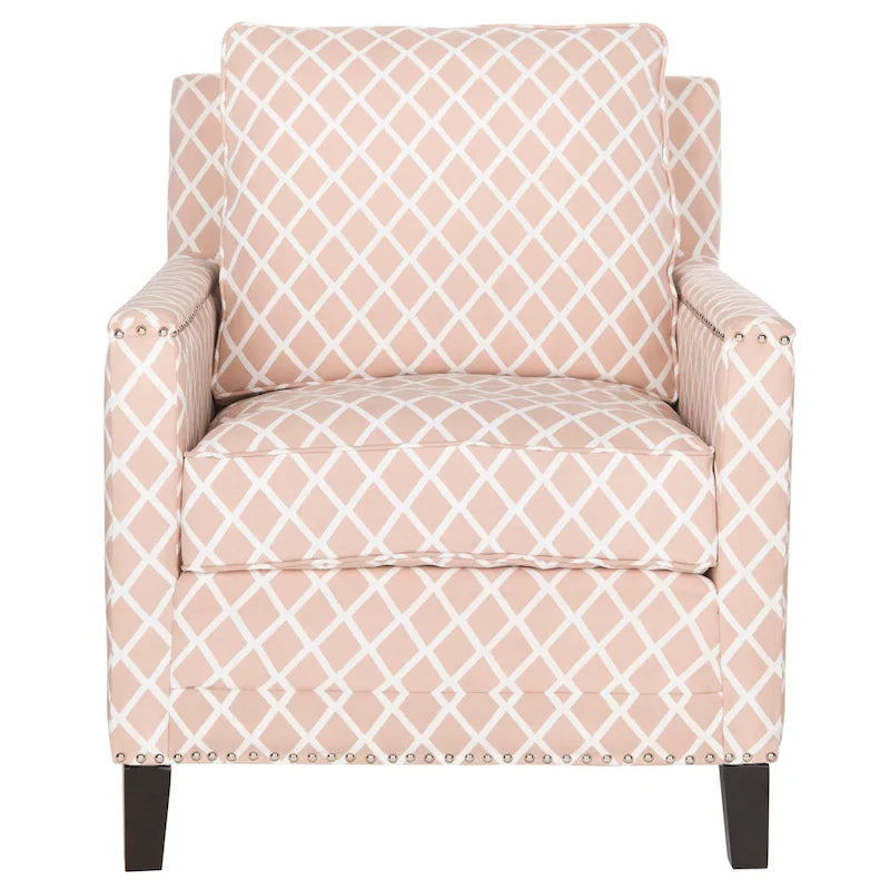 Klubové křeslo z polyesterové tkaniny v broskvově růžové/bílé barvě - 29W x 32D x 38H