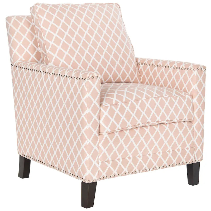 Klubové křeslo z polyesterové tkaniny v broskvově růžové/bílé barvě - 29W x 32D x 38H
