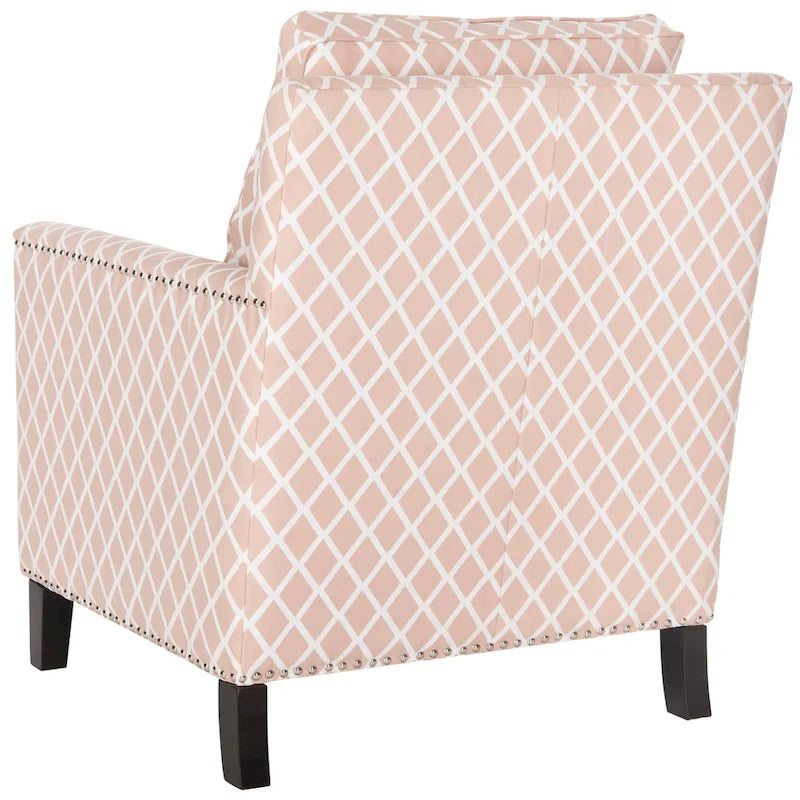 Klubové křeslo z polyesterové tkaniny v broskvově růžové/bílé barvě - 29W x 32D x 38H