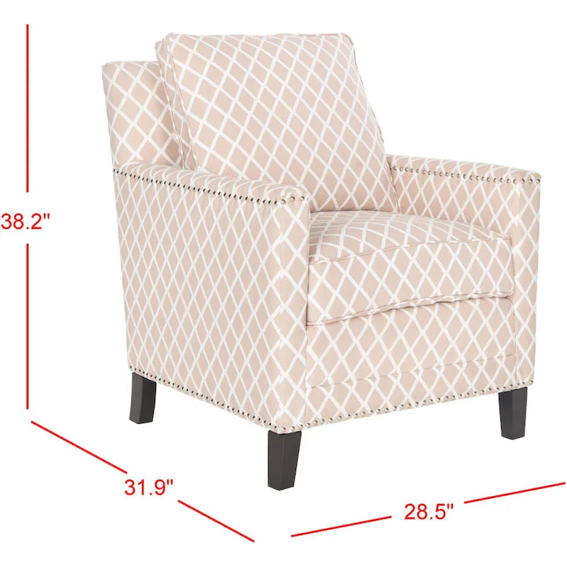 Klubové křeslo z polyesterové tkaniny v broskvově růžové/bílé barvě - 29W x 32D x 38H