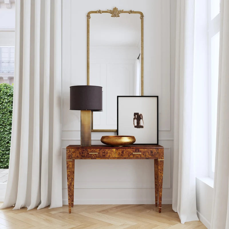 2 Drawer 46 Burl Wood Console Table