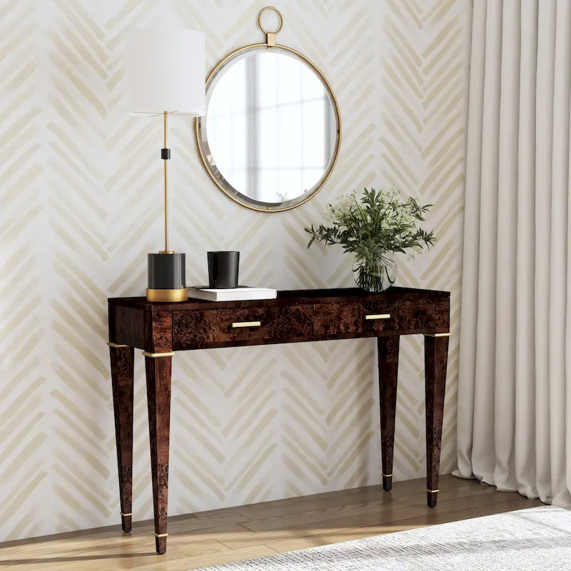 2 Drawer 46 Burl Wood Console Table