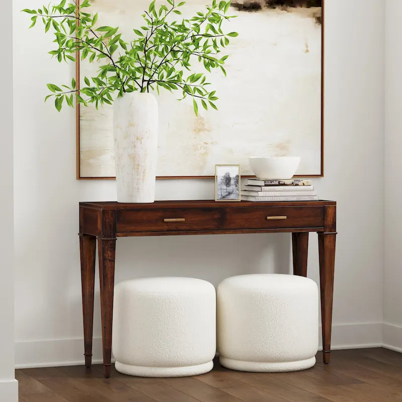 2 Drawer 46 Burl Wood Console Table