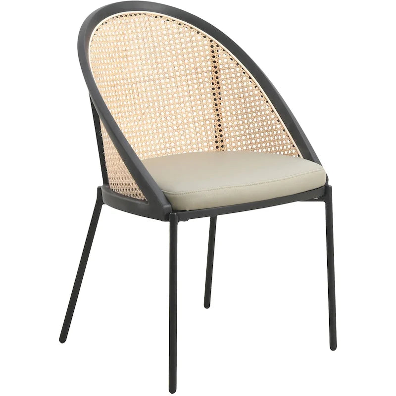 Urbaner, stilvoller moderner Esszimmerstuhl mit Ledersitz und Korbrückenlehne für Esszimmer und Küche
