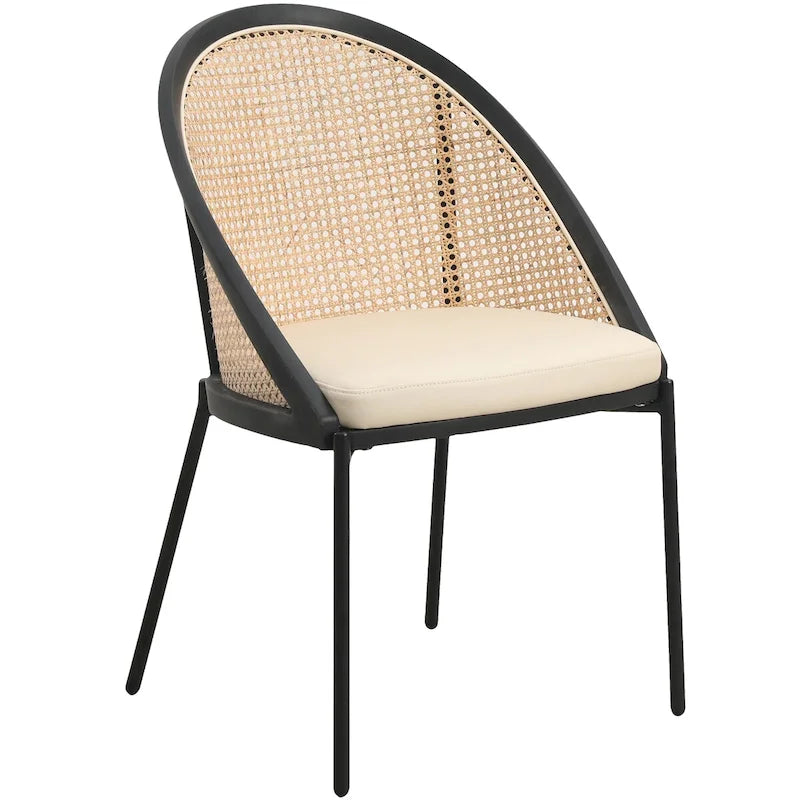 Urbaner, stilvoller moderner Esszimmerstuhl mit Ledersitz und Korbrückenlehne für Esszimmer und Küche