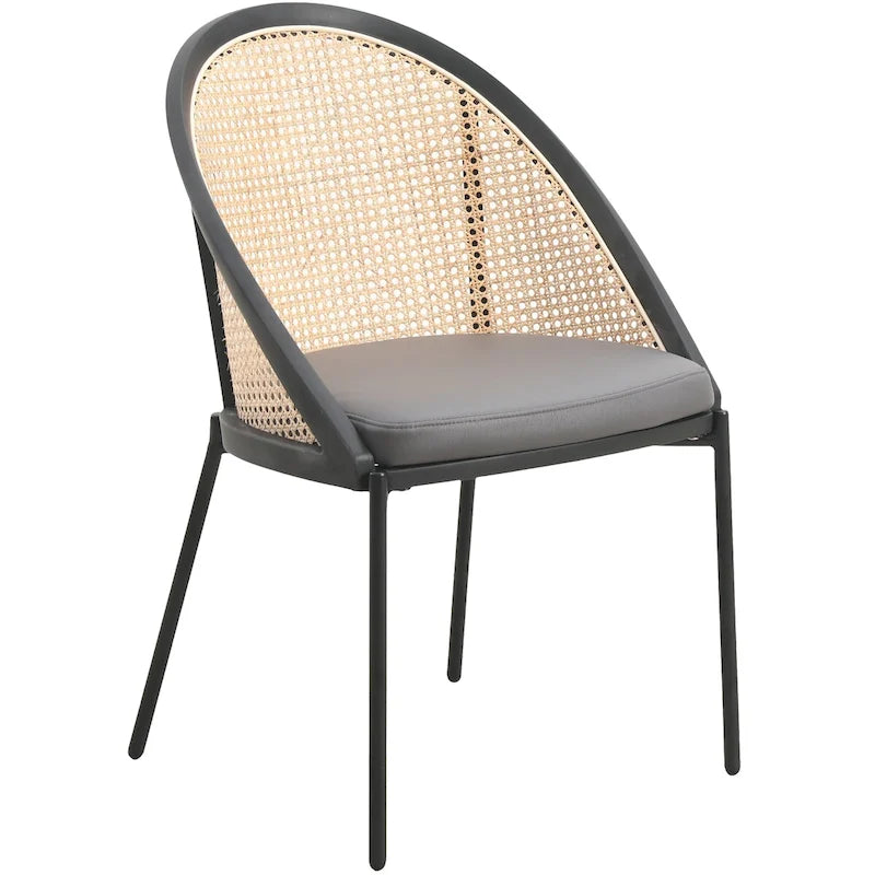 Urbaner, stilvoller moderner Esszimmerstuhl mit Ledersitz und Korbrückenlehne für Esszimmer und Küche