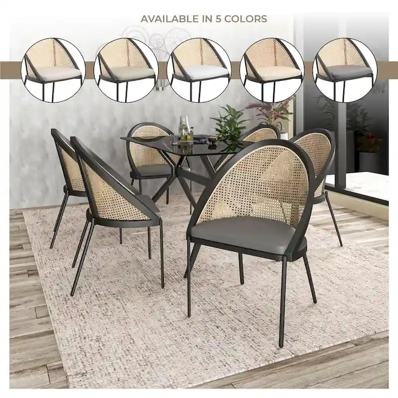 Urbaner, stilvoller moderner Esszimmerstuhl mit Ledersitz und Korbrückenlehne für Esszimmer und Küche